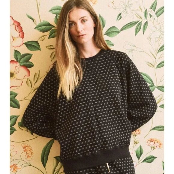 💕THE GREAT The Slouch Sweatshirt Daisy Print ~ Dark Navy Blue Size 2 Medium NWT - Picture 1 of 13